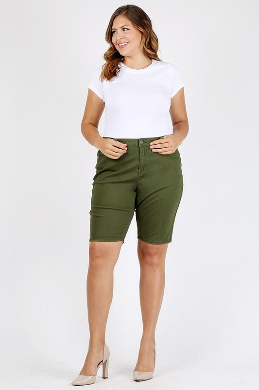 Plus Size High Waist Solid Stretch Short Pants