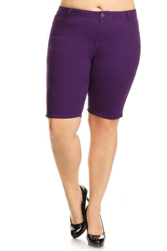 Plus Size High Waist Solid Stretch Short Pants