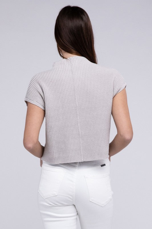 Mock Neck Short Sleeve Cropped Sweater