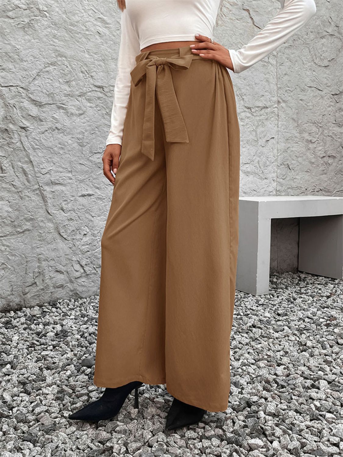 Perfee Tied High Waist Wide Leg Pants