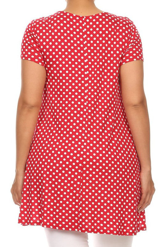 Plus size Polka dot print  short sleeve top