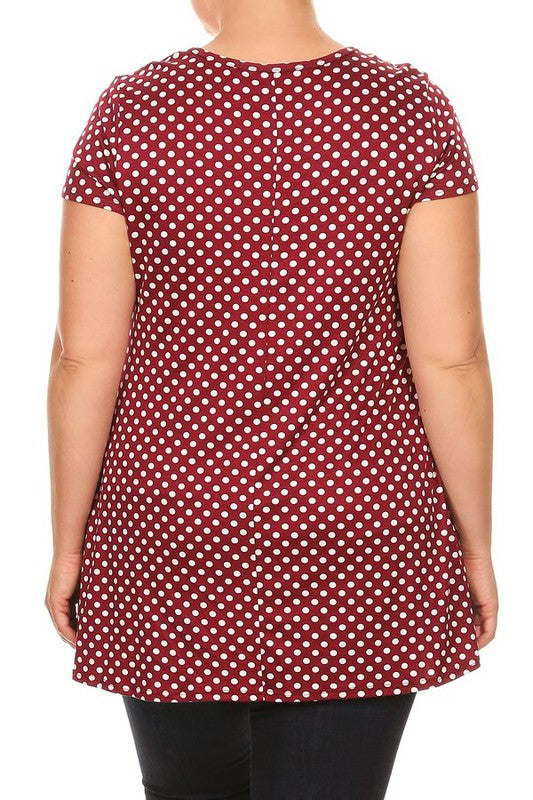 Plus size Polka dot print  short sleeve top