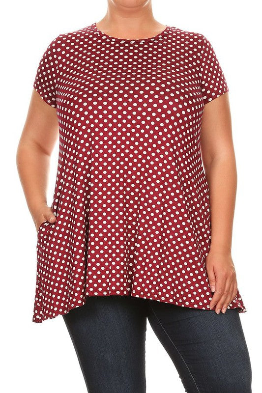 Plus size Polka dot print  short sleeve top