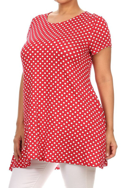 Plus size Polka dot print  short sleeve top