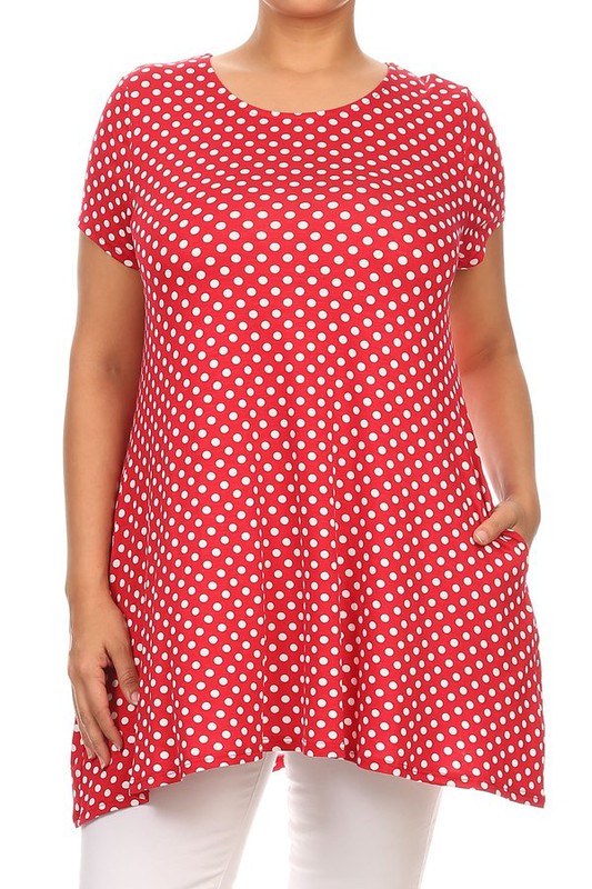 Plus size Polka dot print  short sleeve top