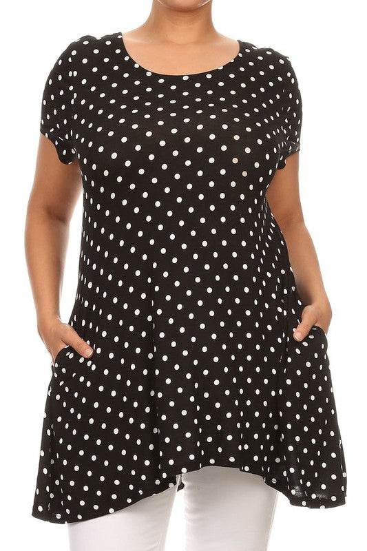 Plus size Polka dot print  short sleeve top