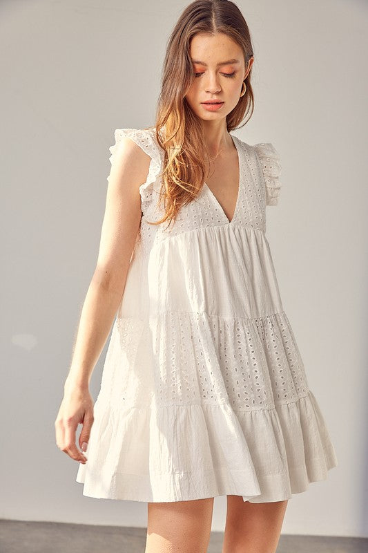 V-Neck Eyelet Dress