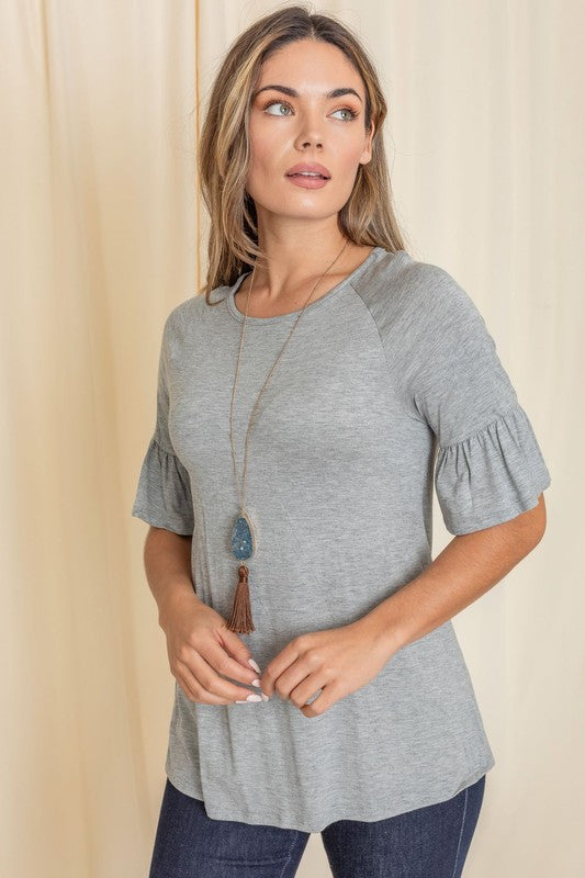 Solid Ruffle Sleeve Top