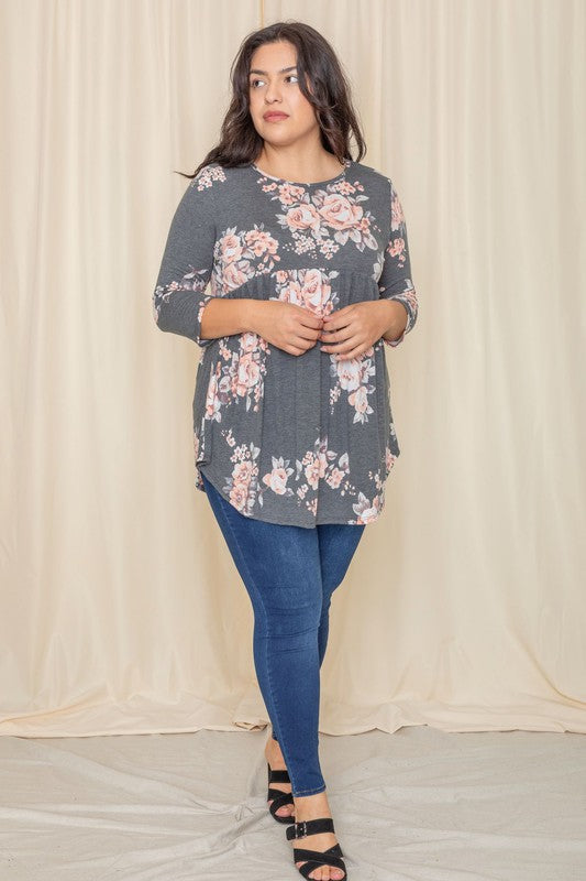 Plus Floral Curved Hem Tunic