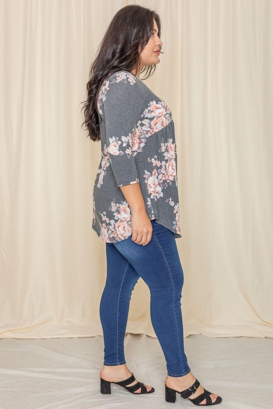 Plus Floral Curved Hem Tunic