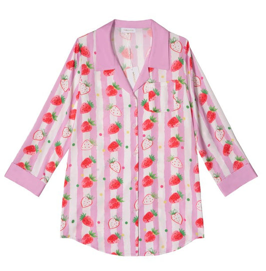 PINK STRAWBERRY STRIPED SLEEP SHIRT