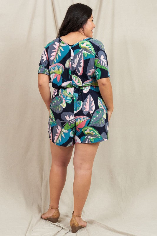 Plus Tropical Kimono Sleeve Romper