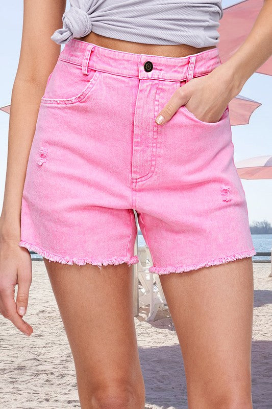 CASUAL WASHED STYLE DENIM SHORTS WITH POCKETS