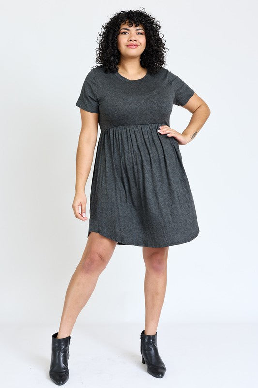 Plus Short Sleeve Solid Mini Dress