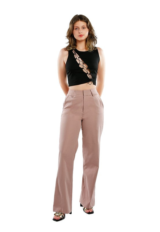 Flared Hem High Waist Pants