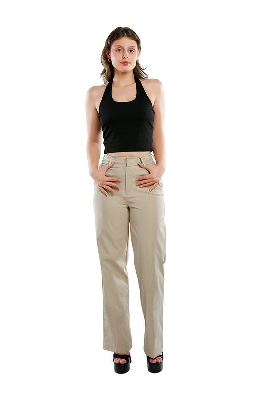 Flared Hem High Waist Pants