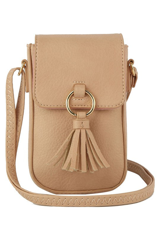 Tassel Ring Flap Cell Phone Crossbody Bag Wallet