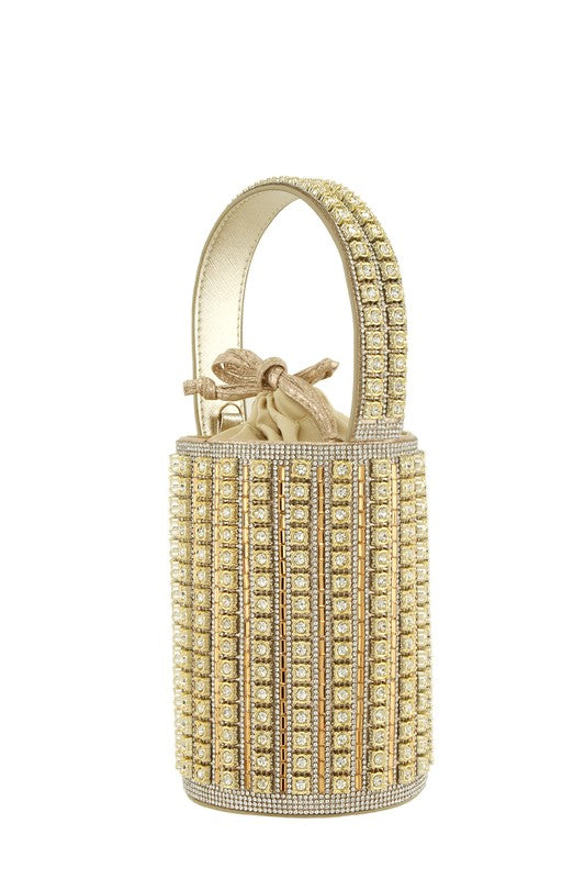 Rhinestone Cylinder Shaped Bucket bag