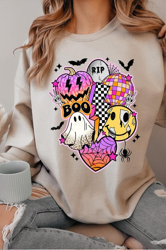 Retro Halloween Graphic Fleece Sweatshirts