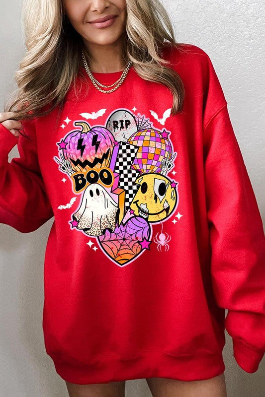 Retro Halloween Graphic Fleece Sweatshirts