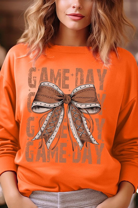 Game Day Football Bow Graphic Fleece Sweatshirts