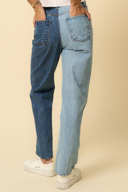 HIGH WAISTED CROSSOVER STRAIGHT JEANS