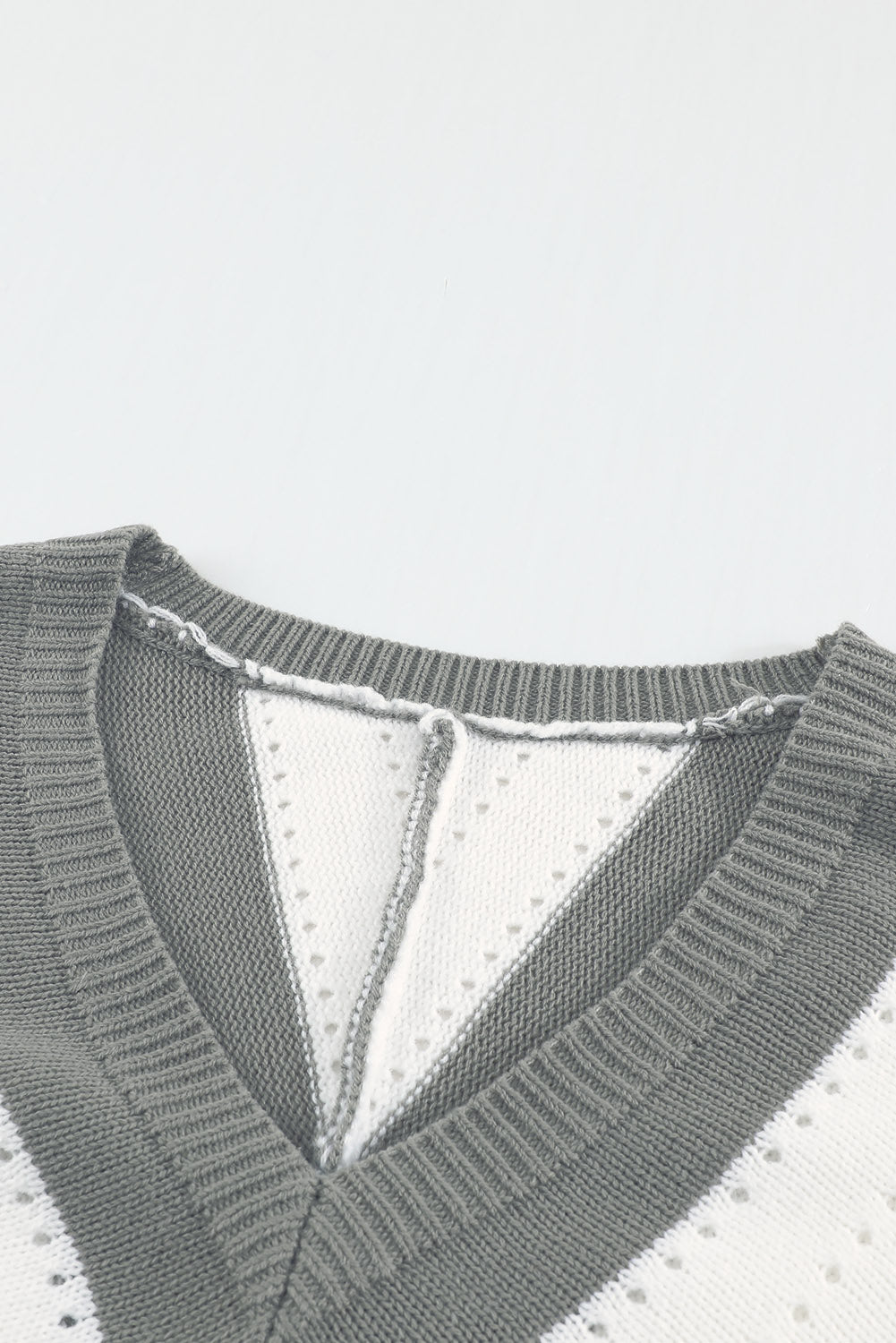 Black Striped Colorblock V Neck Knitted Sweater