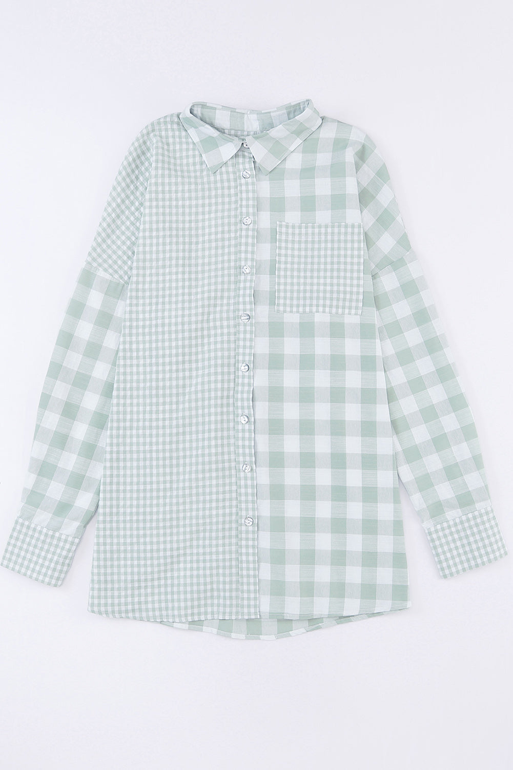 Sky Blue Mix Checked Patchwork Long Sleeve Shirt