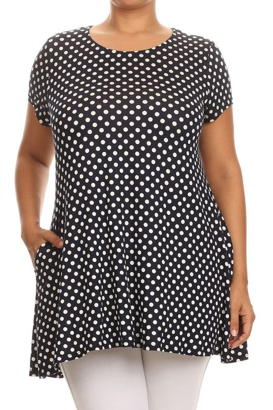 Plus size Polka dot print  short sleeve top