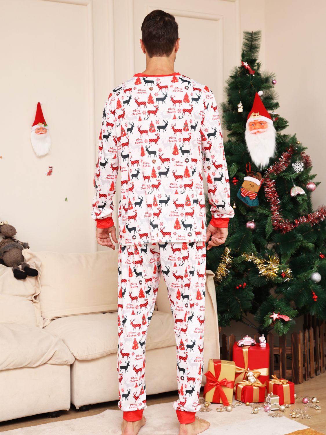 Full Size Reindeer Print Top and Pants Set