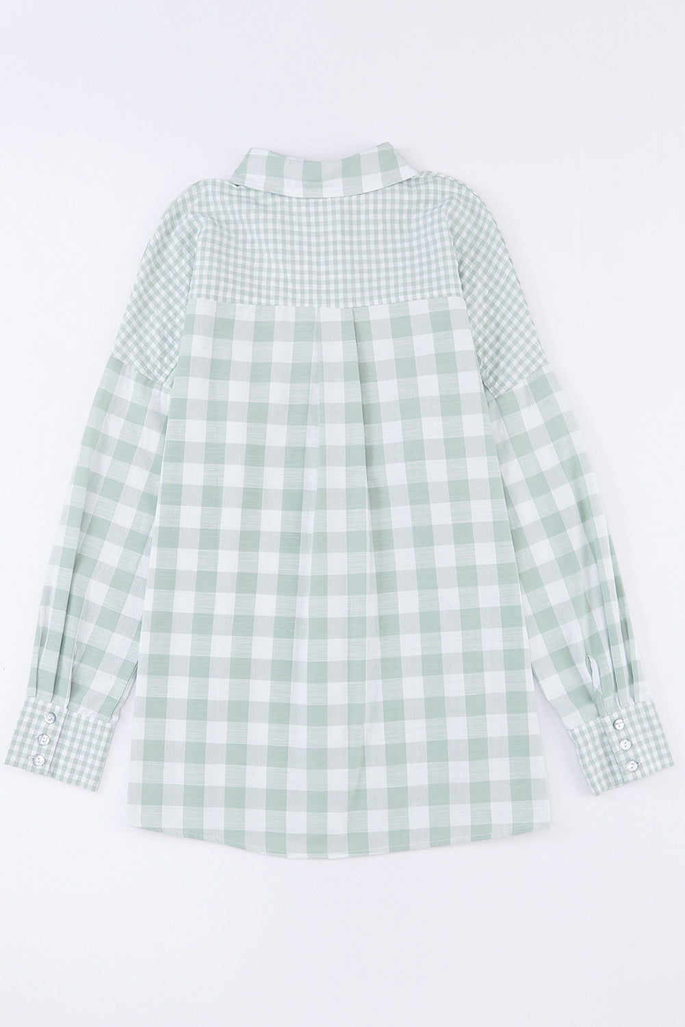 Sky Blue Mix Checked Patchwork Long Sleeve Shirt