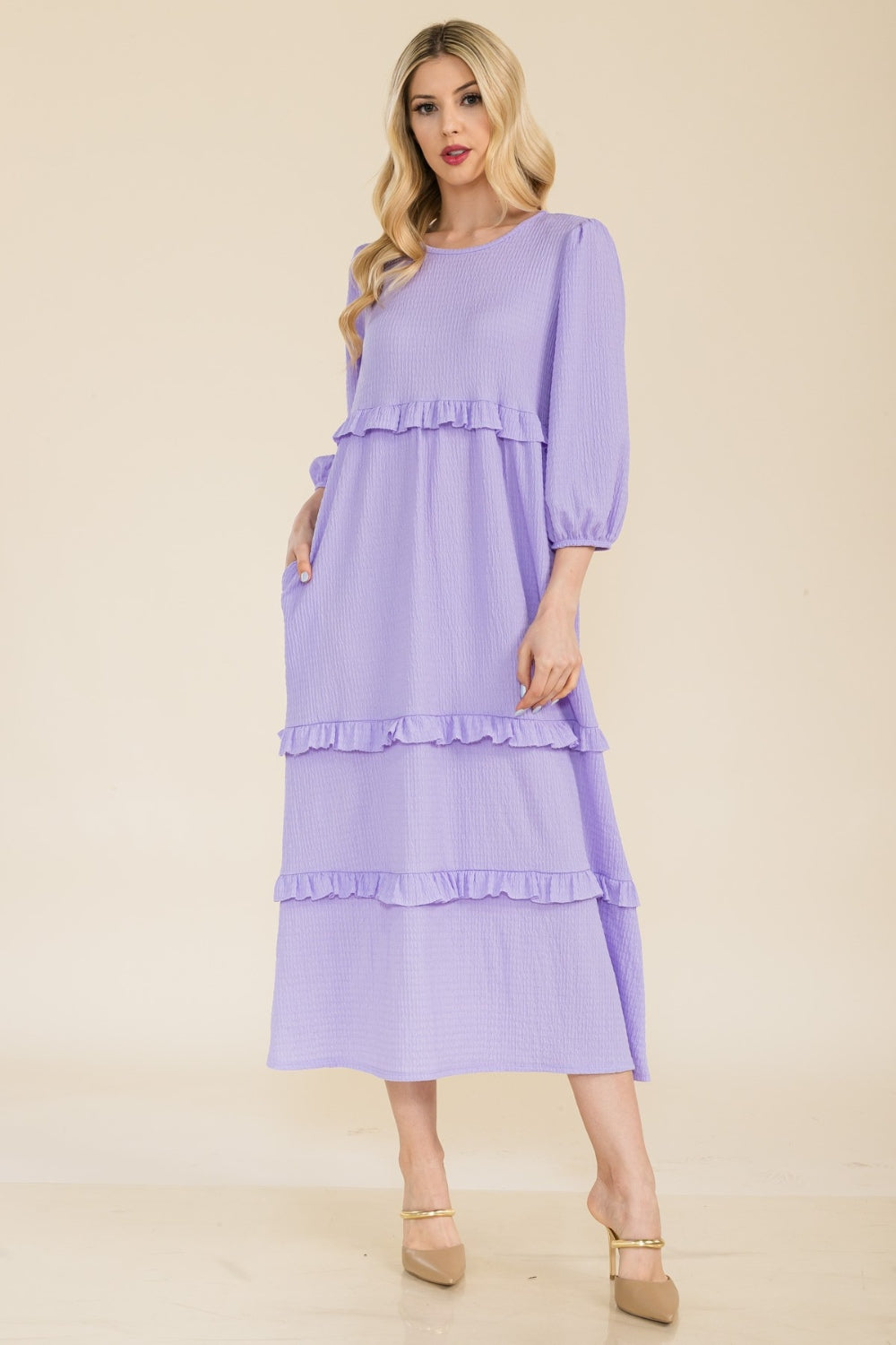 Celeste Full Size Tiered-Ruffle Midi Dress