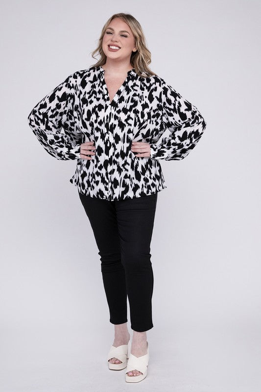 Leopard Notched Neckline Blouse