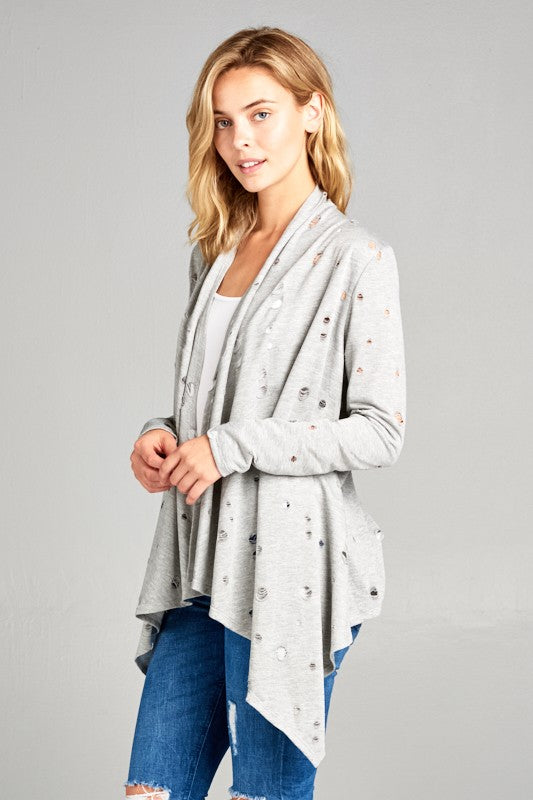 PLUS DISTRESSED CASCADE CARDIGAN