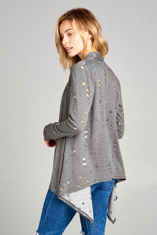 PLUS DISTRESSED CASCADE CARDIGAN