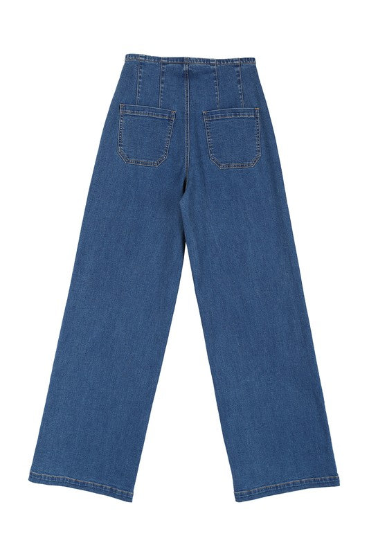 Flared high waist pin-tuck jeans