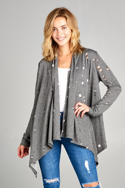 PLUS DISTRESSED CASCADE CARDIGAN