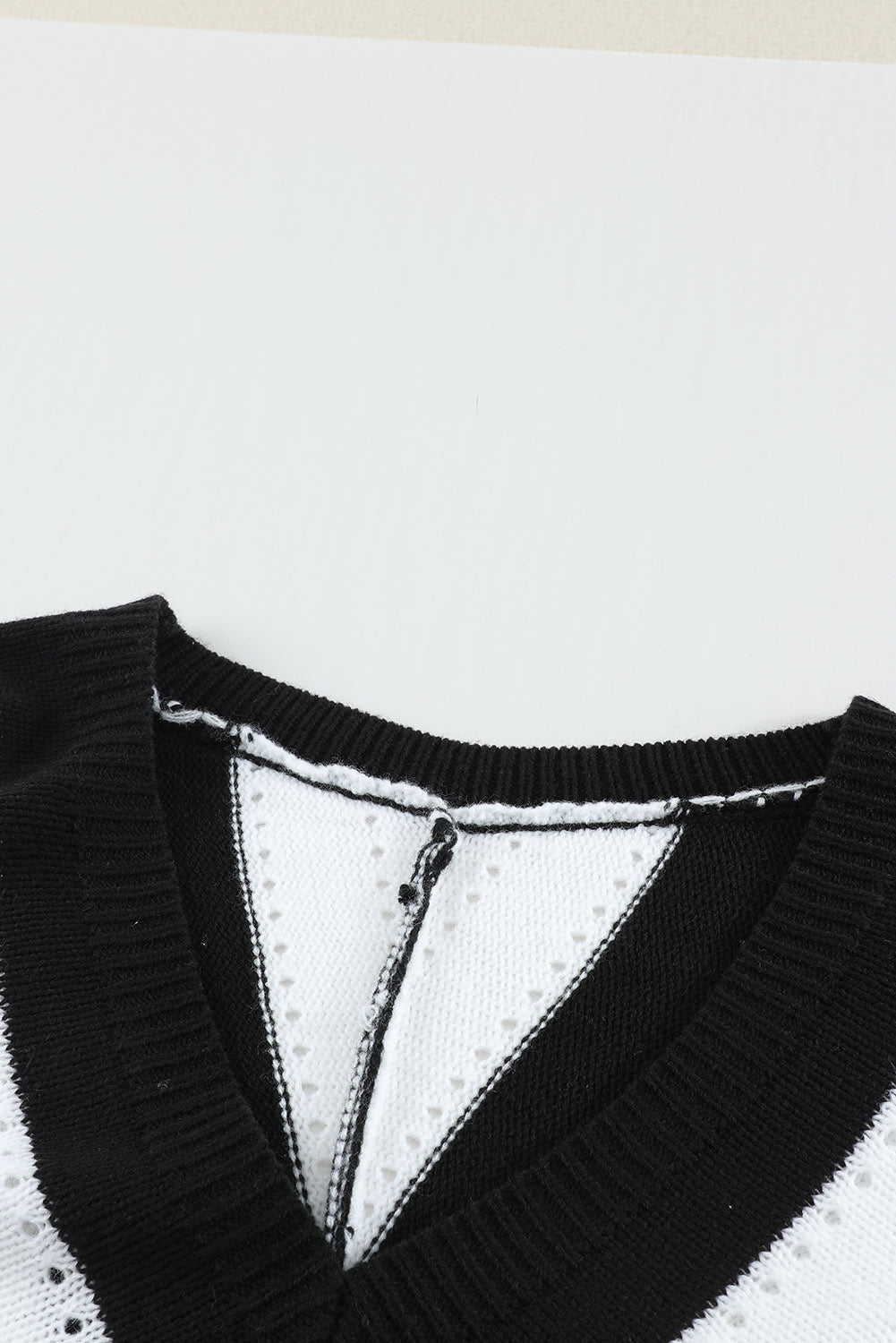 Black Striped Colorblock V Neck Knitted Sweater