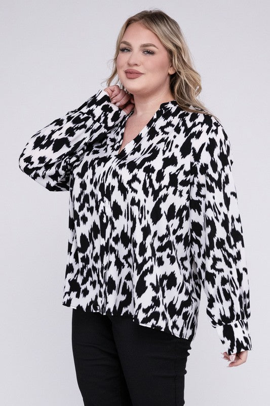 Leopard Notched Neckline Blouse